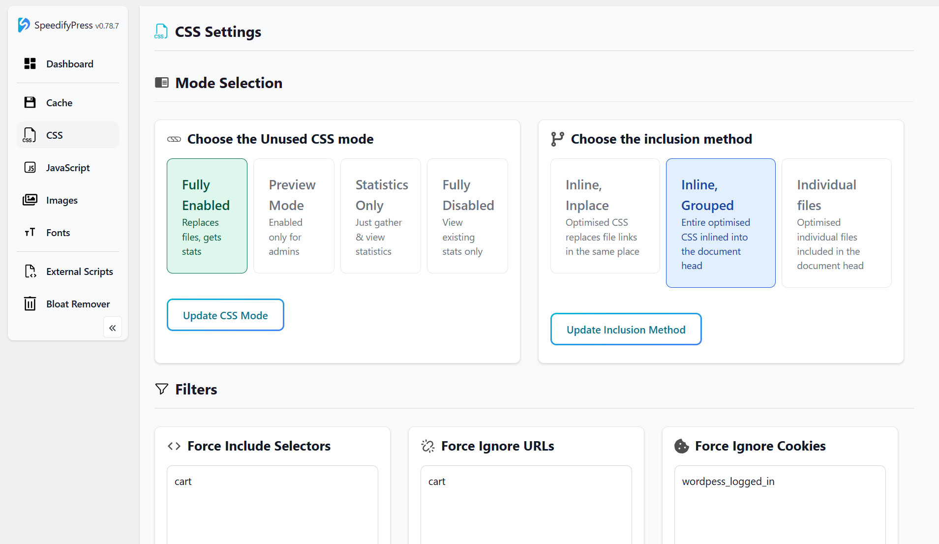SpeedifyPress CSS Settings