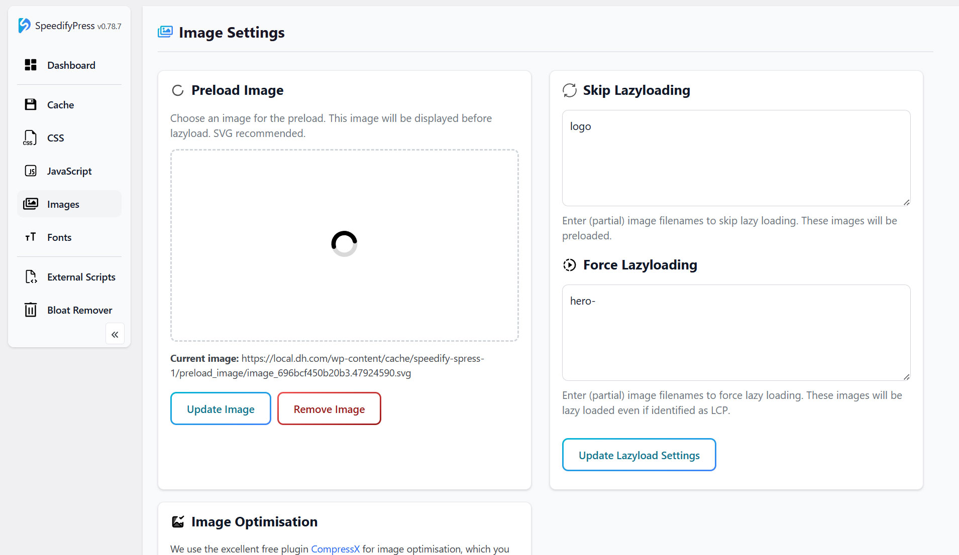 SpeedifyPress Image Settings